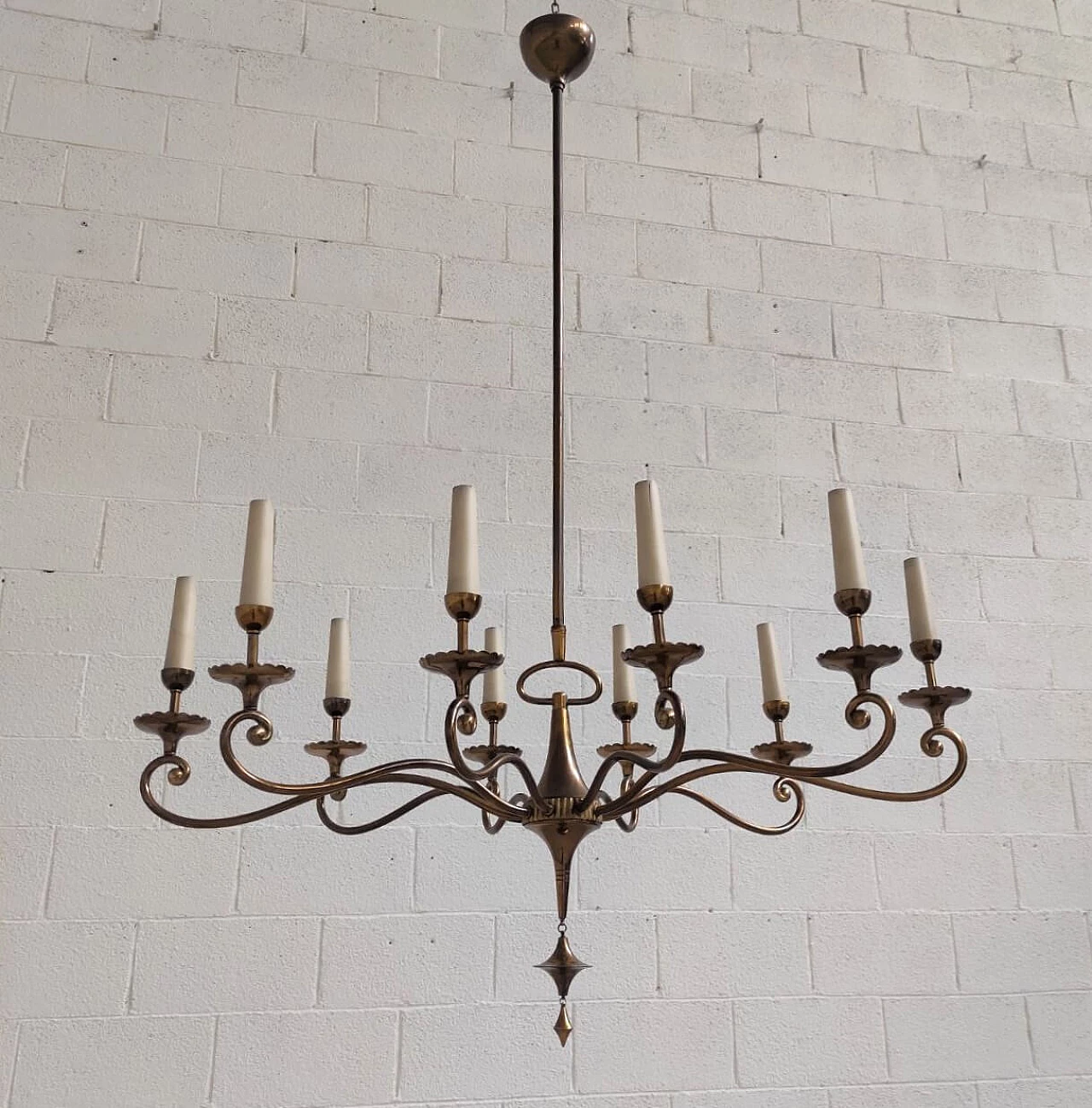 Ten-light brass pendant lamp, 1950s 2