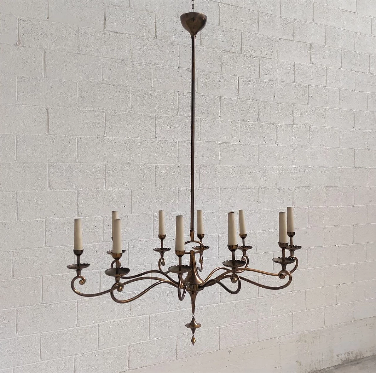 Ten-light brass pendant lamp, 1950s 3