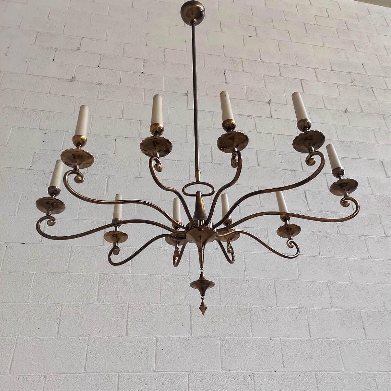 Ten-light brass pendant lamp, 1950s 4