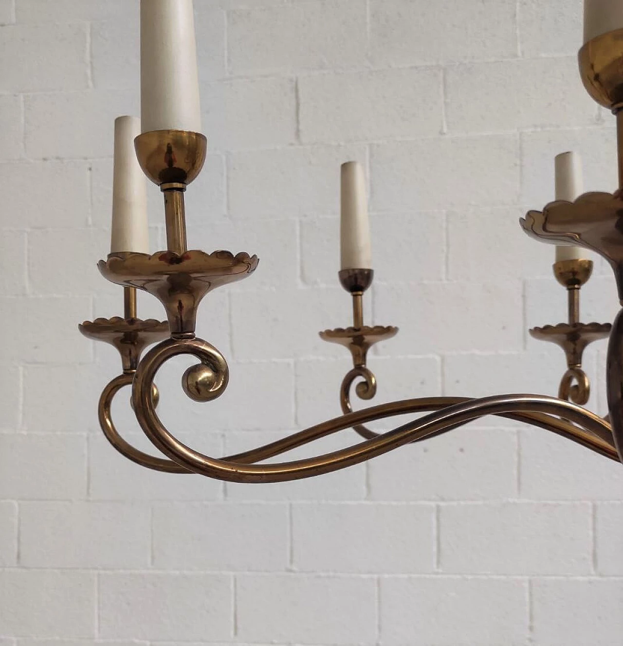 Ten-light brass pendant lamp, 1950s 8