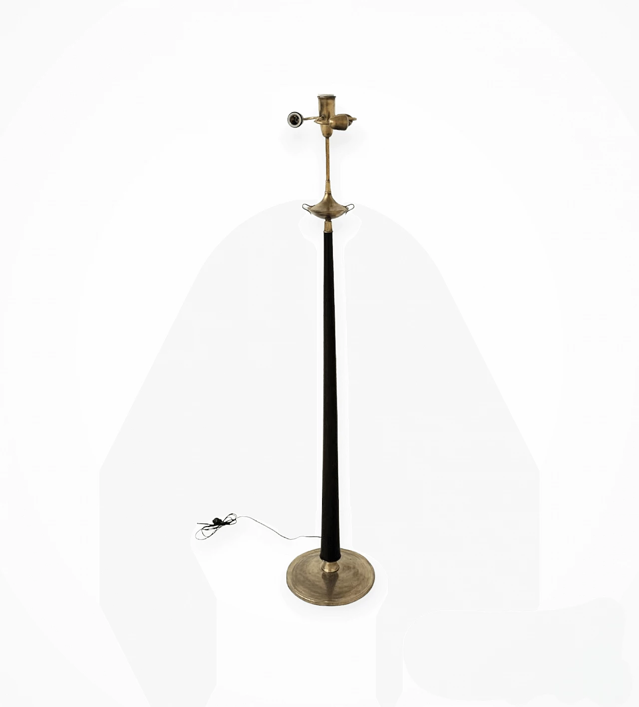 Wood and brass floor lamp, 1950s 1