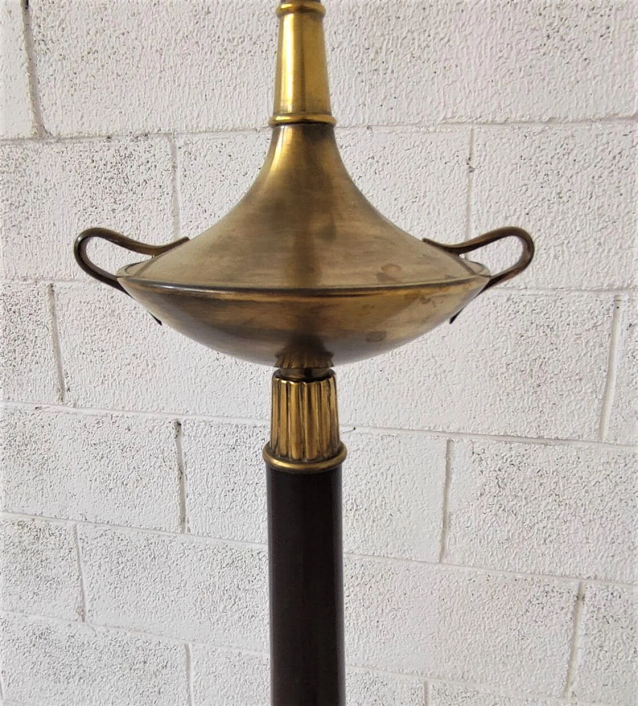 Wood and brass floor lamp, 1950s 6