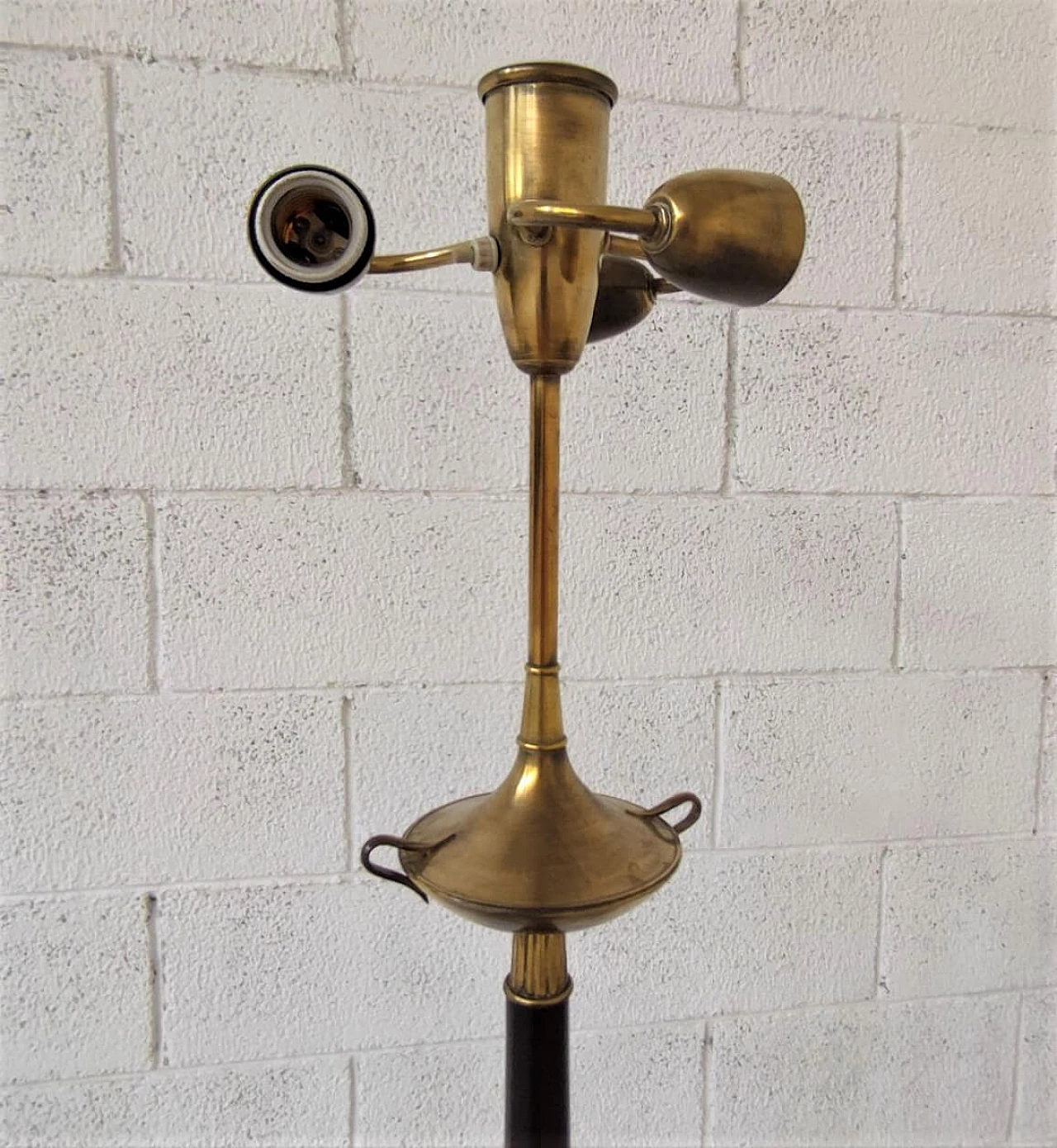 Wood and brass floor lamp, 1950s 7
