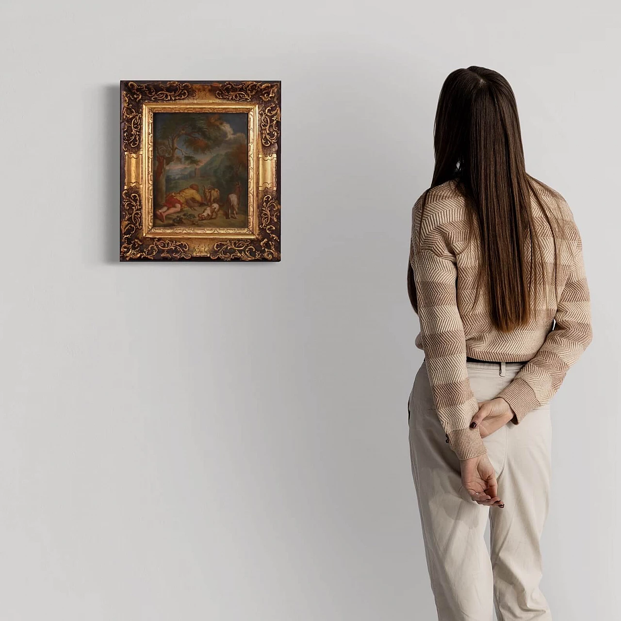 Flemish bucolic landscape, oil on table, 18th century 3