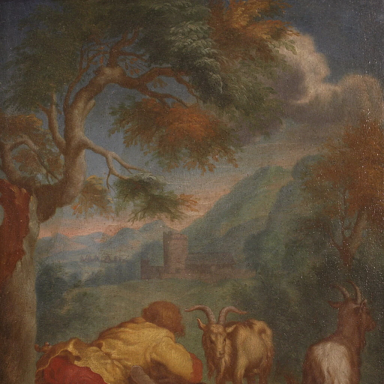 Flemish bucolic landscape, oil on table, 18th century 9