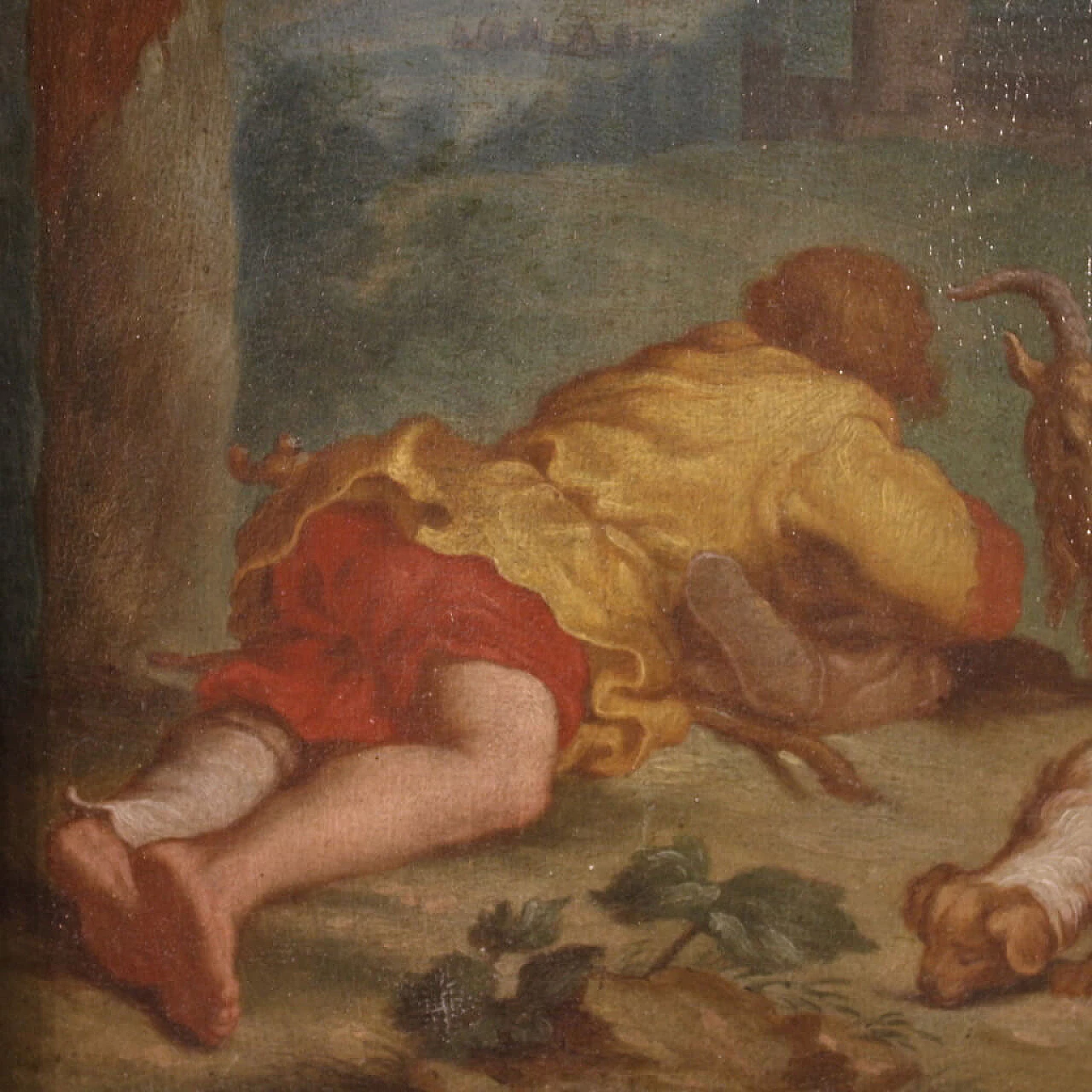 Flemish bucolic landscape, oil on table, 18th century 10