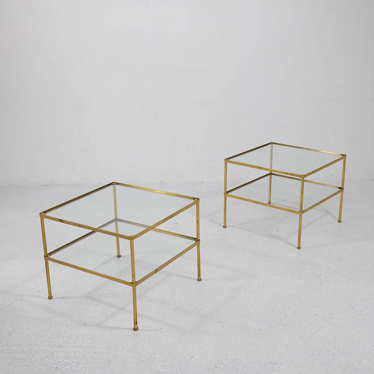 Pair of brass and glass coffee tables, 1950s 6