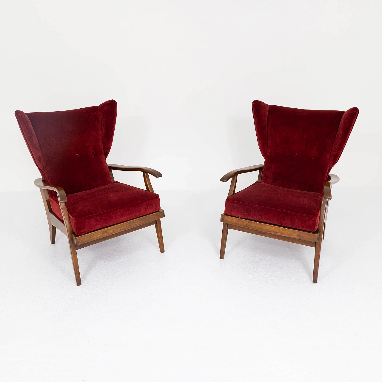 Pair of Camea armchairs by Renzo Franchi in walnut, 1950s 1