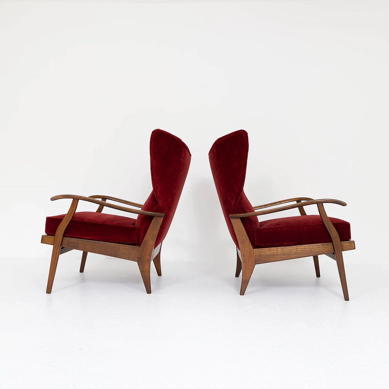 Pair of Camea armchairs by Renzo Franchi in walnut, 1950s 2