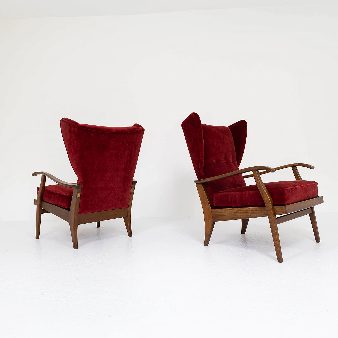 Pair of Camea armchairs by Renzo Franchi in walnut, 1950s 5
