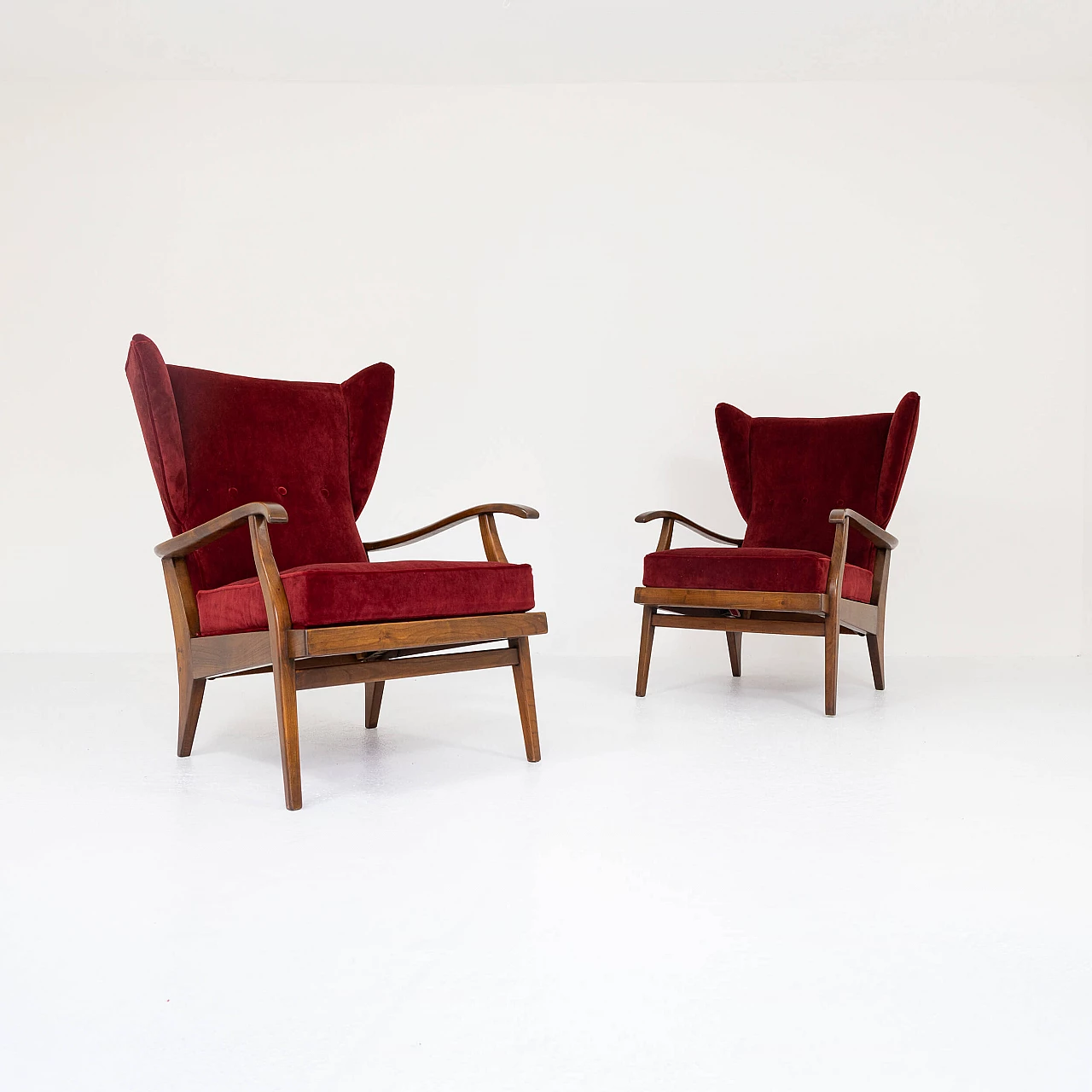 Pair of Camea armchairs by Renzo Franchi in walnut, 1950s 10