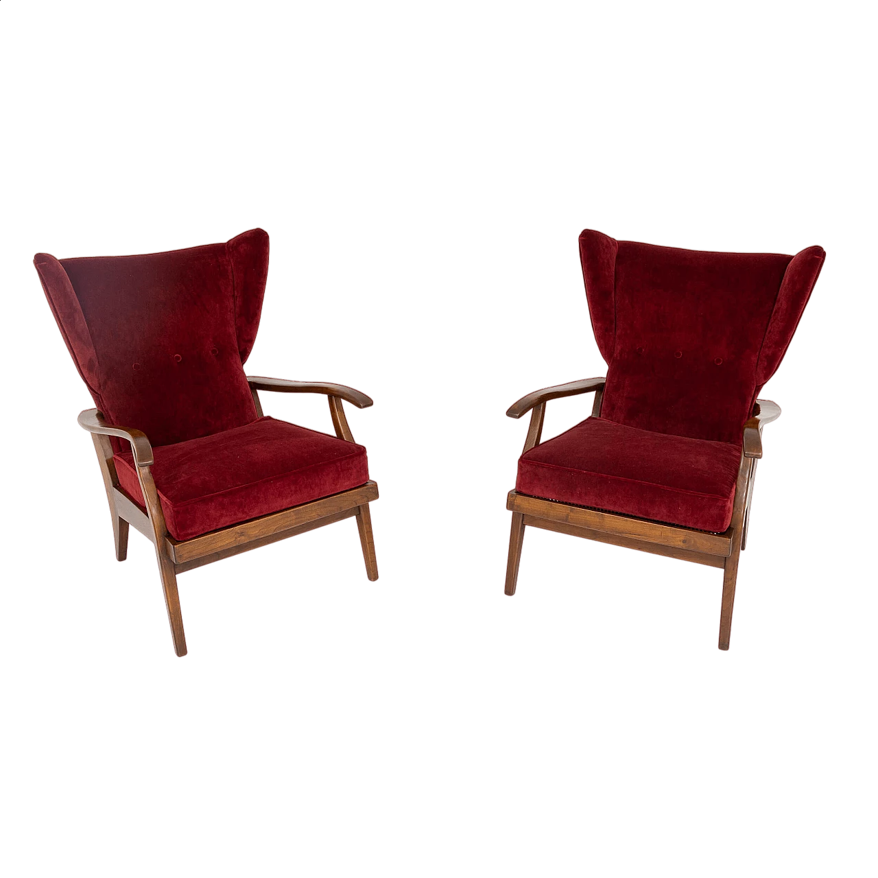 Pair of Camea armchairs by Renzo Franchi in walnut, 1950s 11