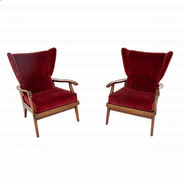 Pair of Camea armchairs by Renzo Franchi in walnut, 1950s