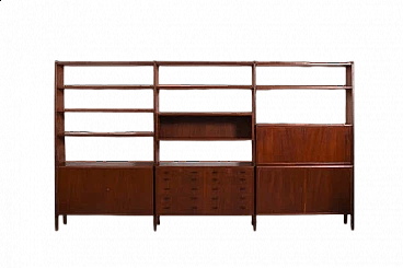 Danish teak bookcase with compartments and drawers, 1950s