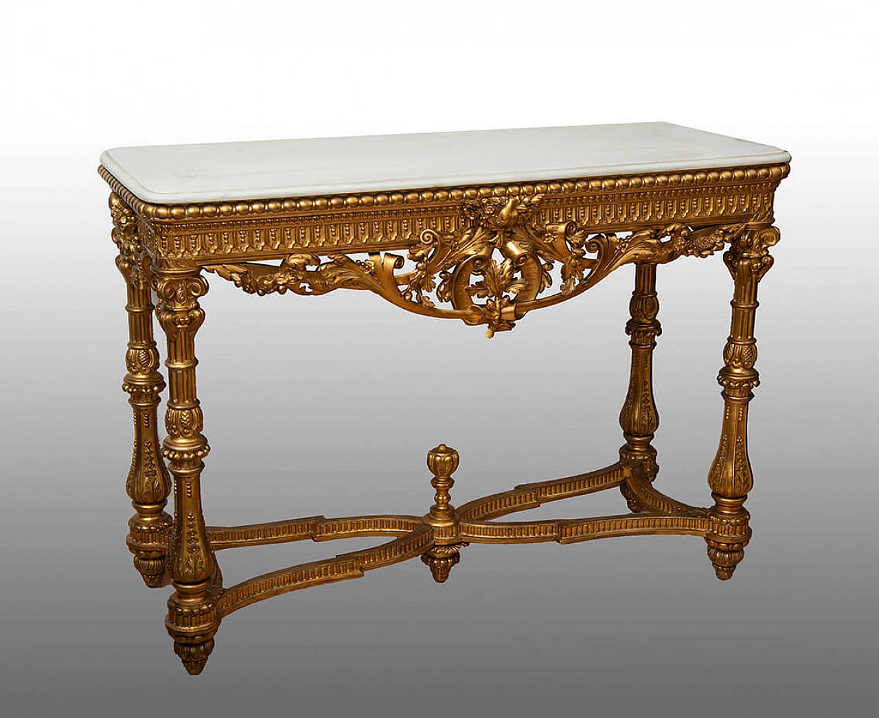 Consolle Napoleone III in legno dorato con piano in marmo, '800 1