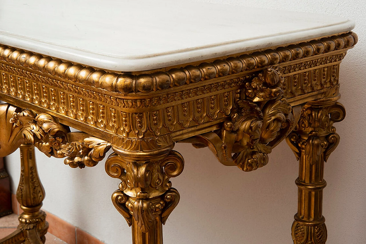 Napoleon III gilded wood console with marble top, 19th century 3