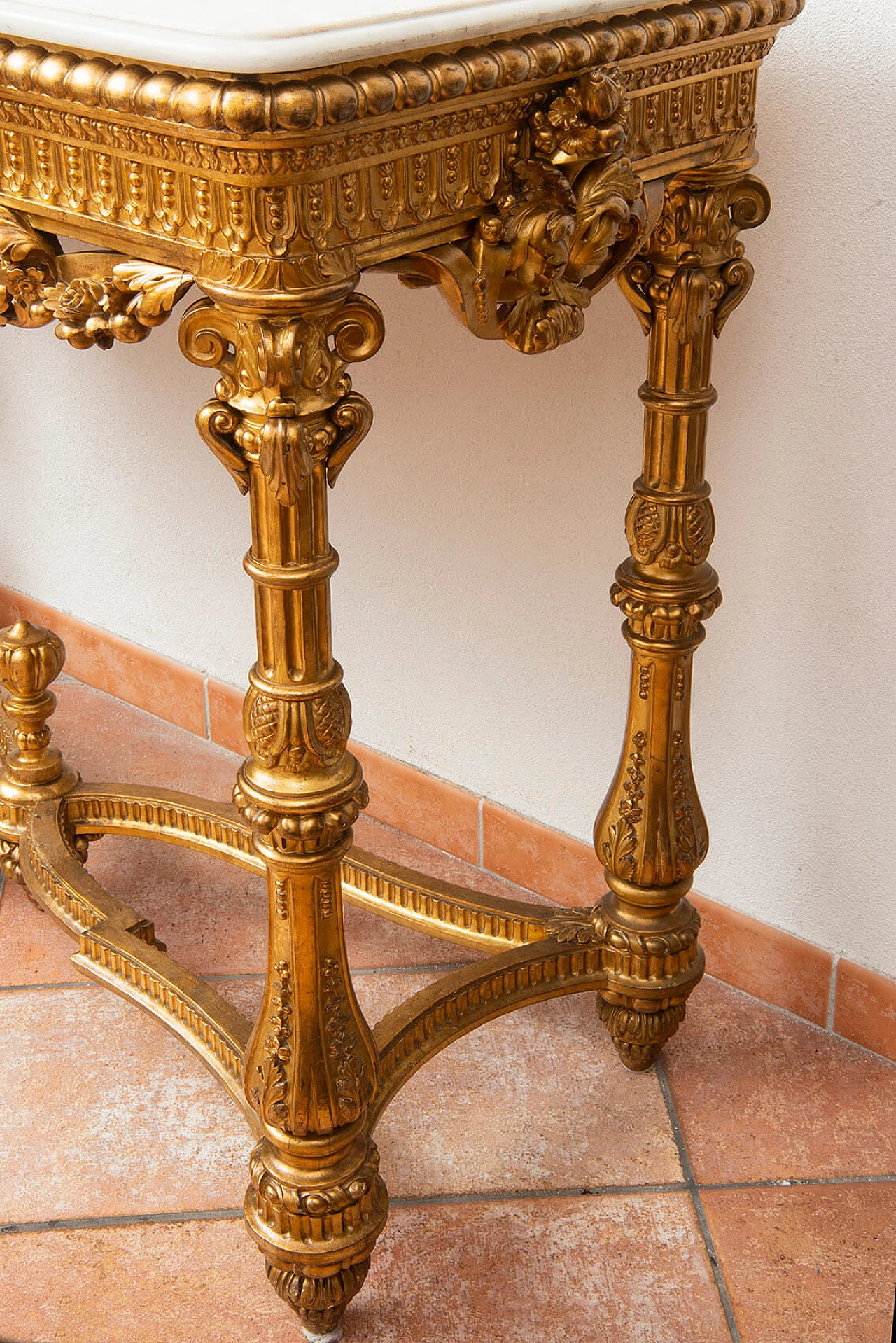 Napoleon III gilded wood console with marble top, 19th century 4