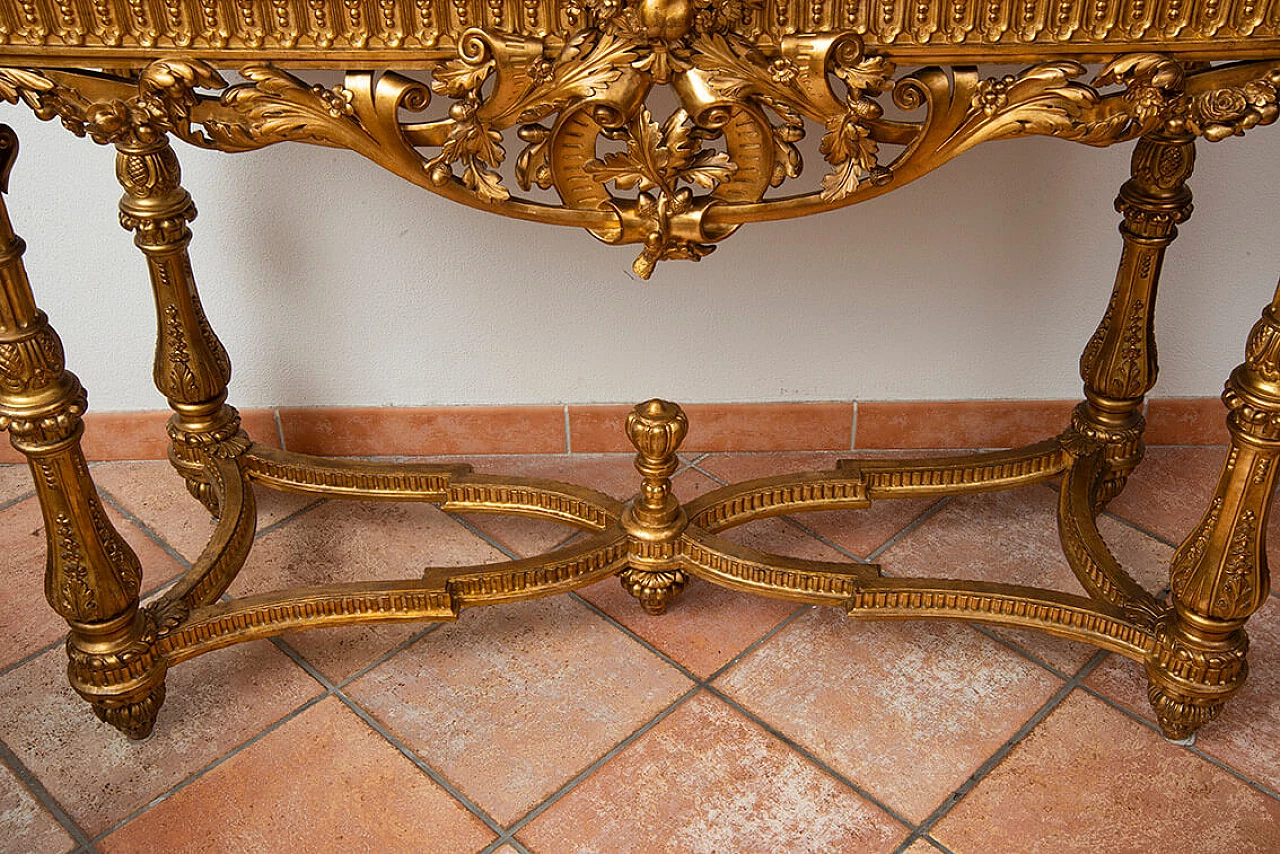 Napoleon III gilded wood console with marble top, 19th century 5