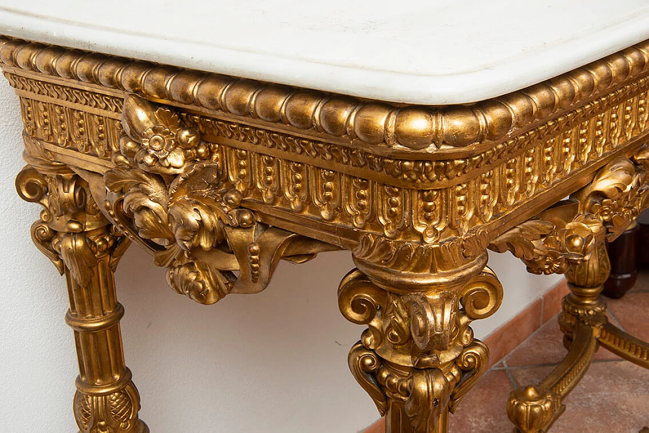 Napoleon III gilded wood console with marble top, 19th century 6