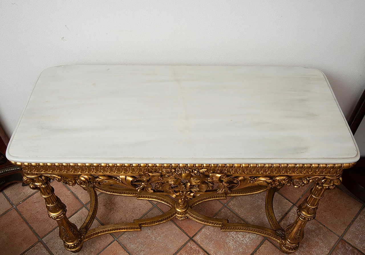 Napoleon III gilded wood console with marble top, 19th century 7