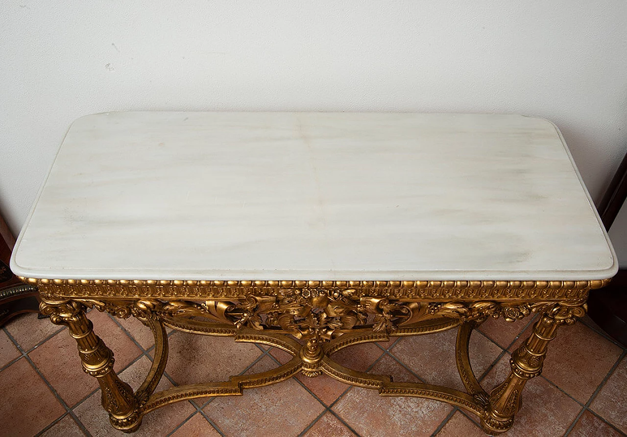 Consolle Napoleone III in legno dorato con piano in marmo, '800 7