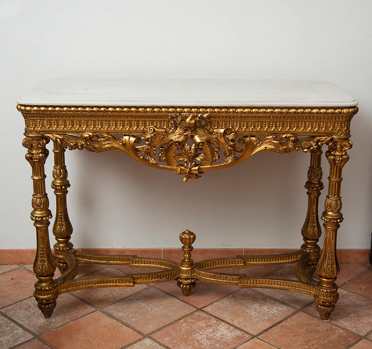 Napoleon III gilded wood console with marble top, 19th century 8