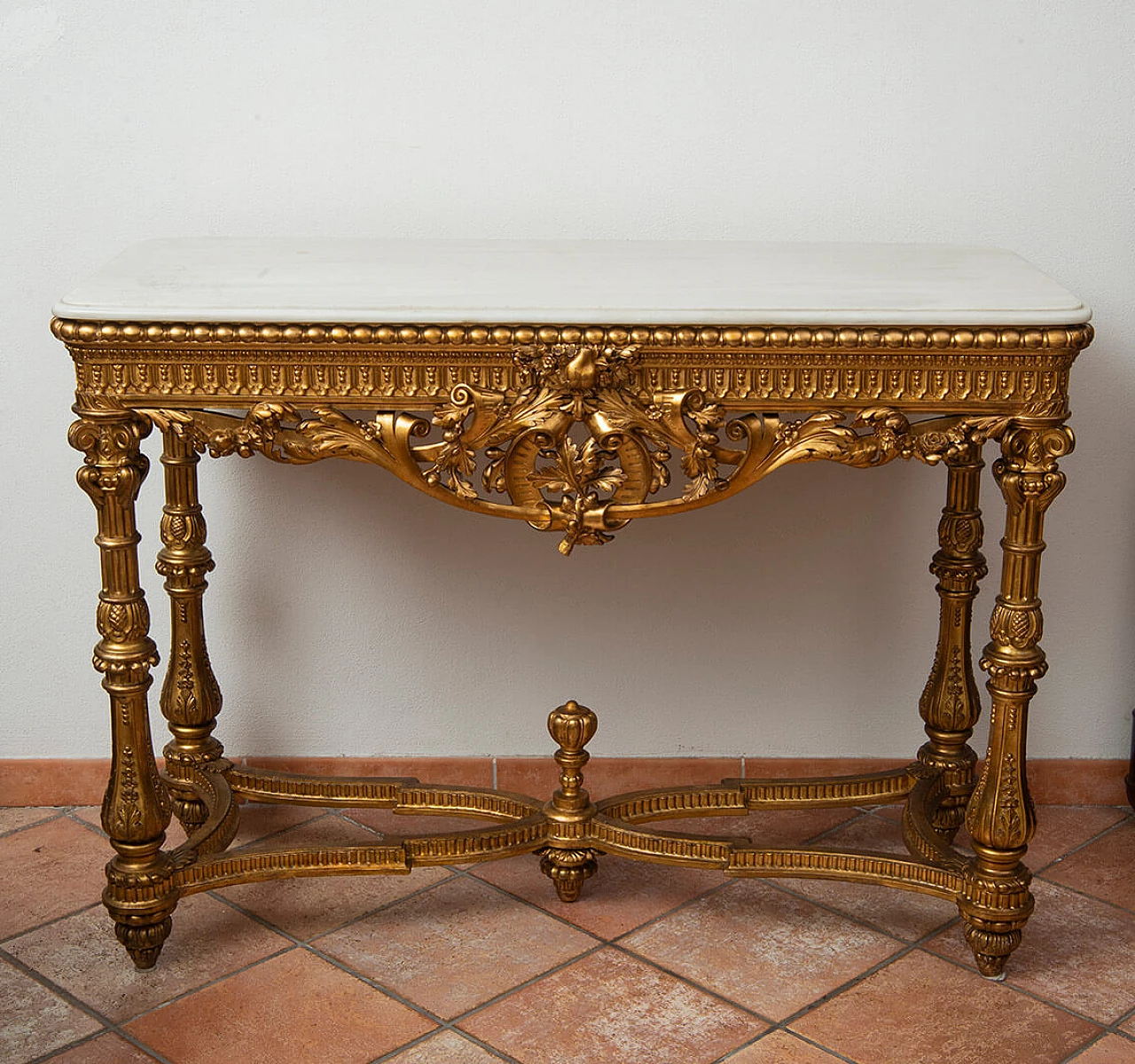 Consolle Napoleone III in legno dorato con piano in marmo, '800 8