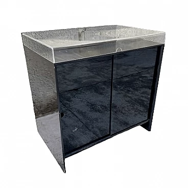 Black lacquered wood display case with plexiglass openable top, 1970s