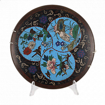Japanese copper plate with cloisonné enamels, 19th century
