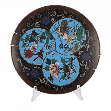 Japanese copper plate with cloisonné enamels, 19th century