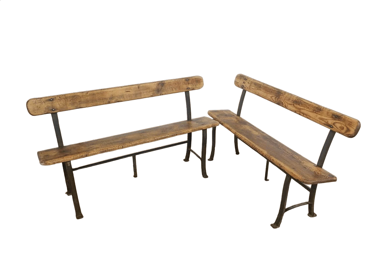 Pair of spruce and iron benches, 1950s 13