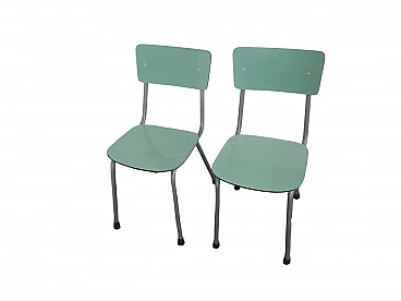 Pair of children's chairs in green formica and metal, 1970s