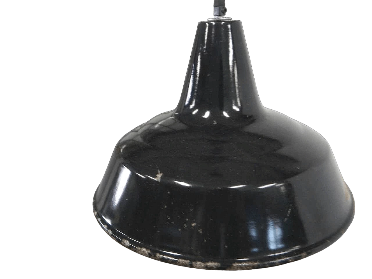 Black metal ceiling lamp with white inside, 1940s 10