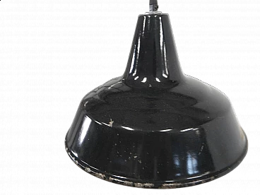 Black metal ceiling lamp with white inside, 1940s