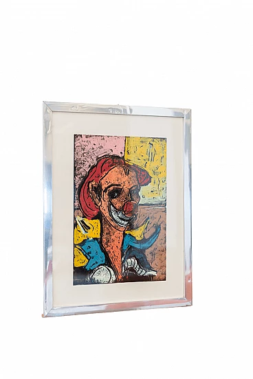 F. Mancini, clown, painting on canvas, 1970s