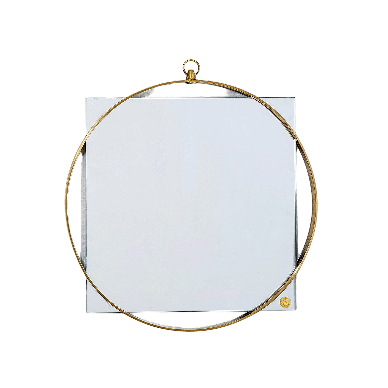 Specchio da parete quadrato con cornice in ottone di Fontana Arte, anni '50 7