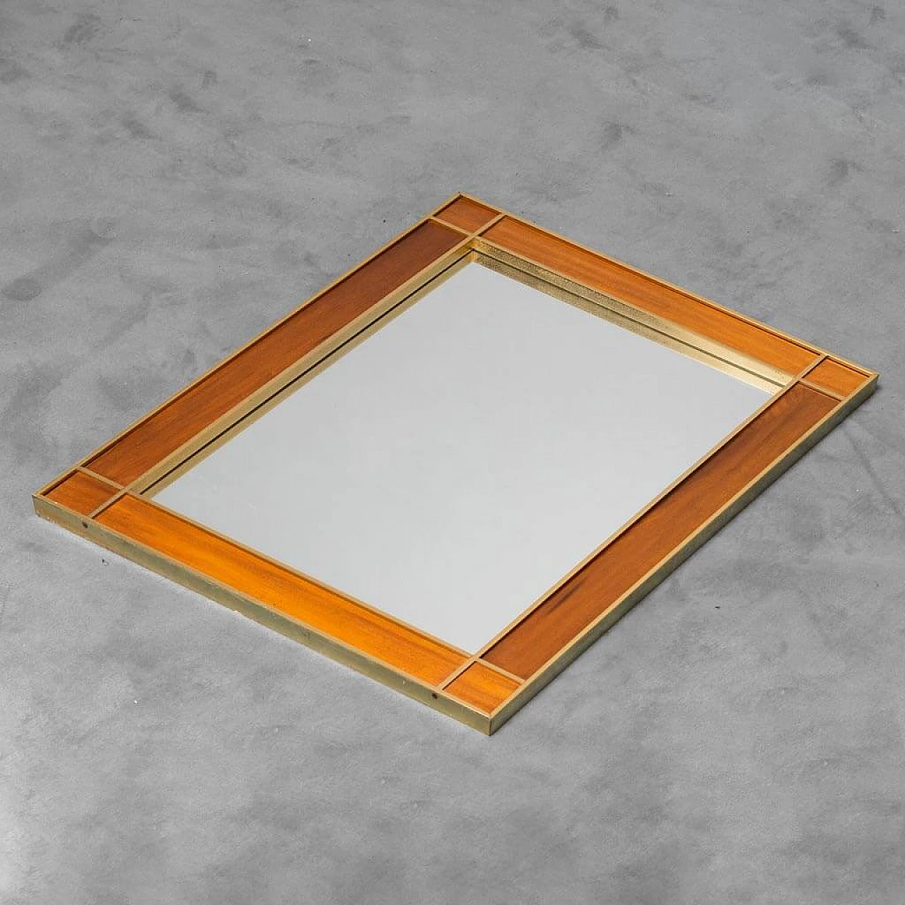 Specchio da parete in legno e metallo dorato, anni '70 1