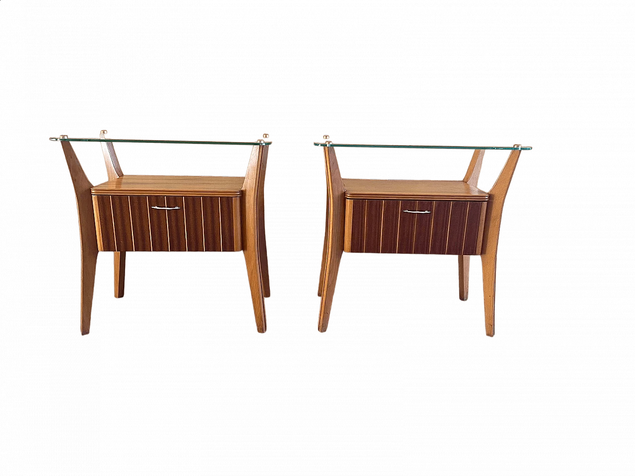 Pair of bedside tables in maple and walnut by Gio Ponti, 1950s 16