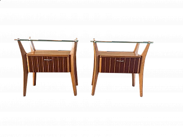 Pair of bedside tables in maple and walnut by Gio Ponti, 1950s