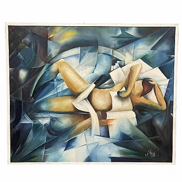 Figura distesa Cubista, dipinto a olio su tela, 1971