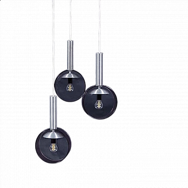 Stilux chandelier with three opaline glass ball pendants, 1960s