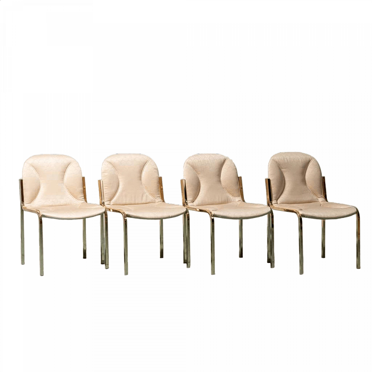 4 Chairs in gilded metal and fabric by Gianluigi Gorgoni, 1970s 8