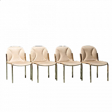 4 Chairs in gilded metal and fabric by Gianluigi Gorgoni, 1970s