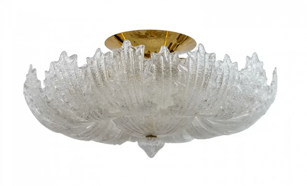 Brass and Murano glass ceiling lamp by Barovier & Toso, 1980s 1