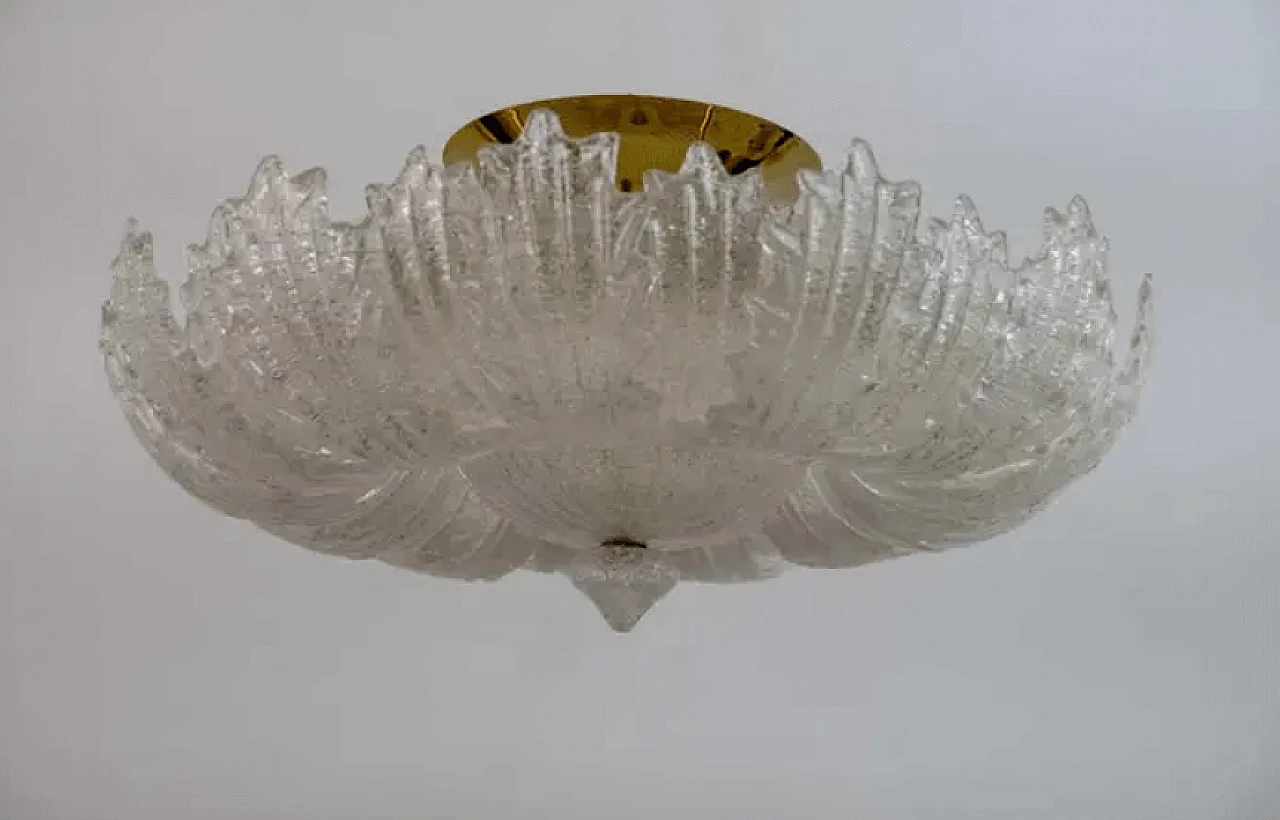 Brass and Murano glass ceiling lamp by Barovier & Toso, 1980s 2