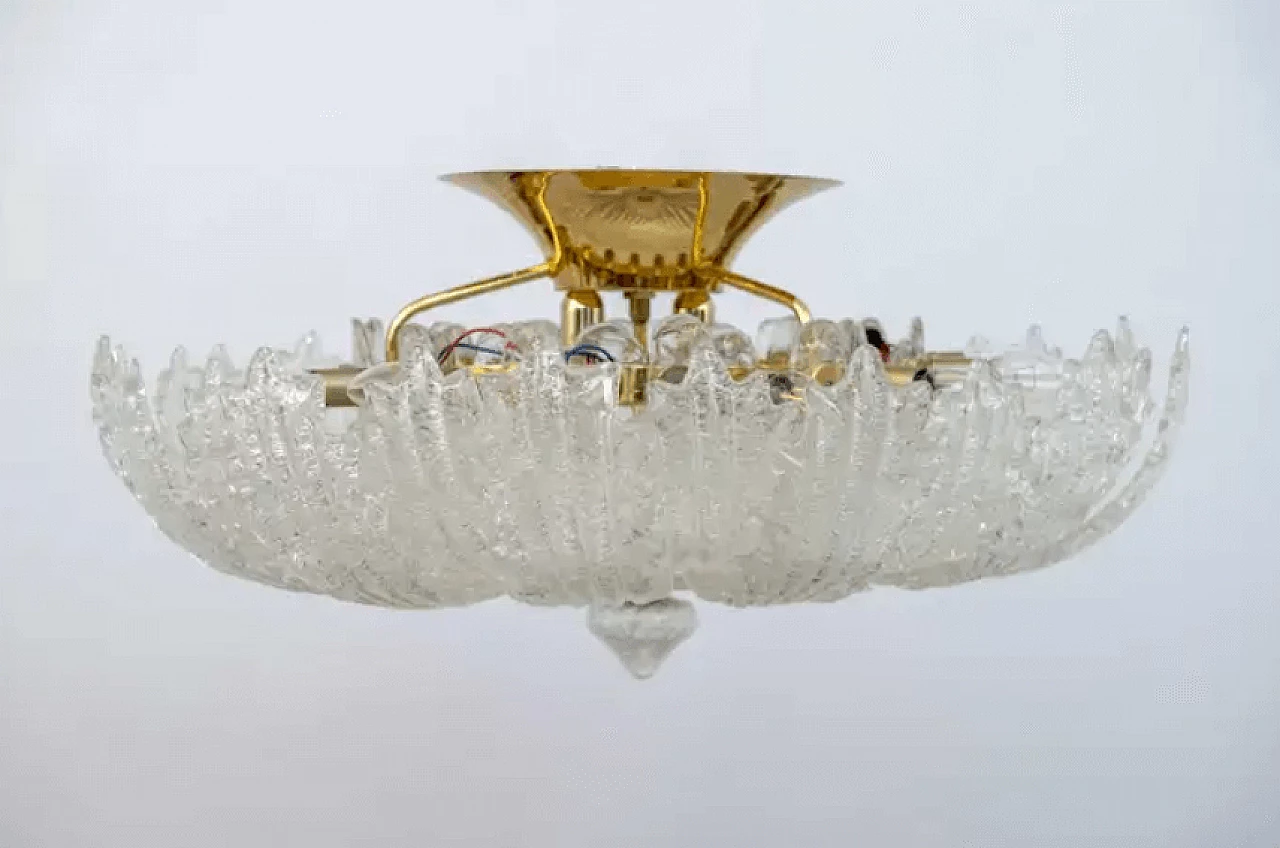 Brass and Murano glass ceiling lamp by Barovier & Toso, 1980s 4