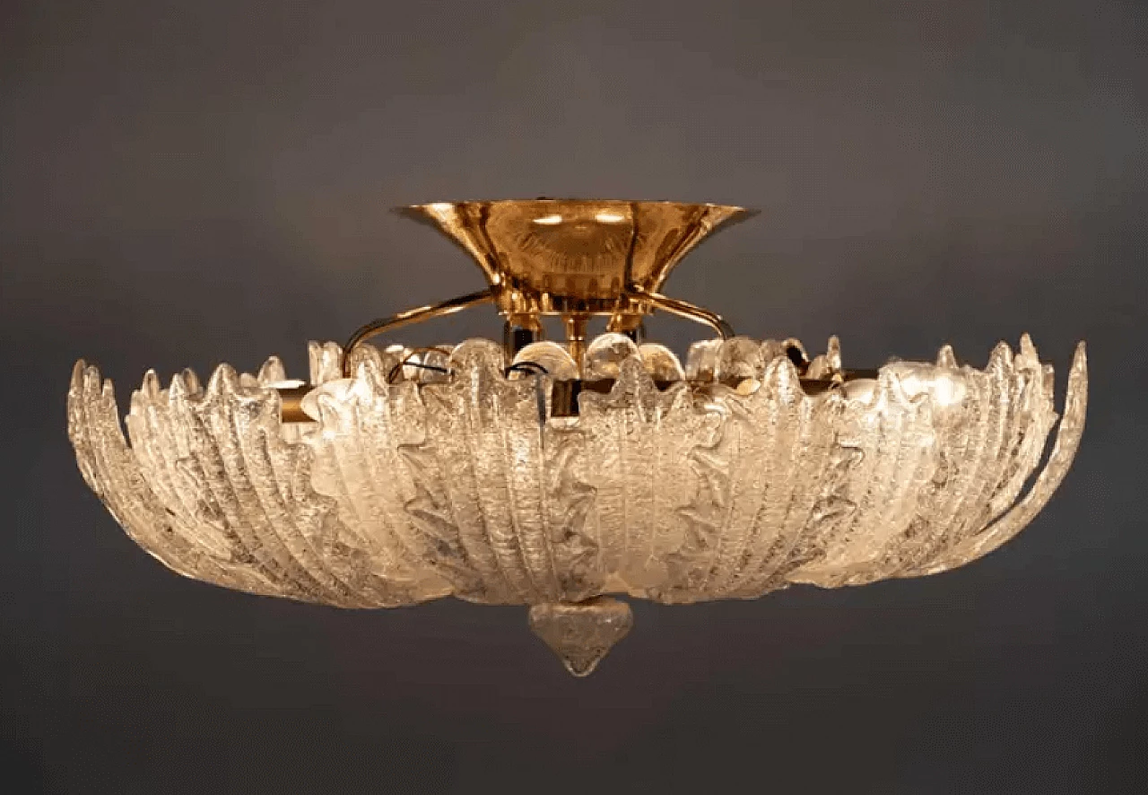 Brass and Murano glass ceiling lamp by Barovier & Toso, 1980s 8