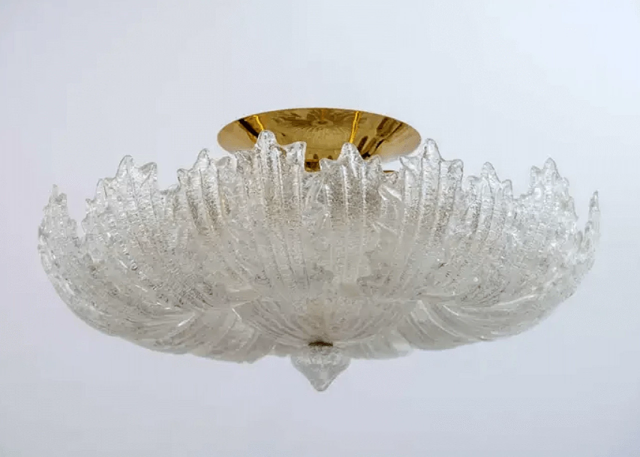 Brass and Murano glass ceiling lamp by Barovier & Toso, 1980s 10