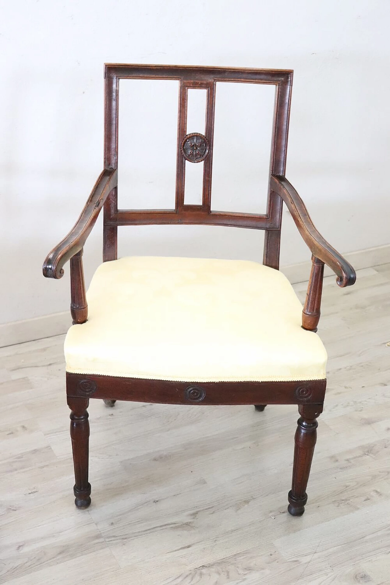 Pair of Louis XVI solid walnut and fabric armchairs, 18th century 2