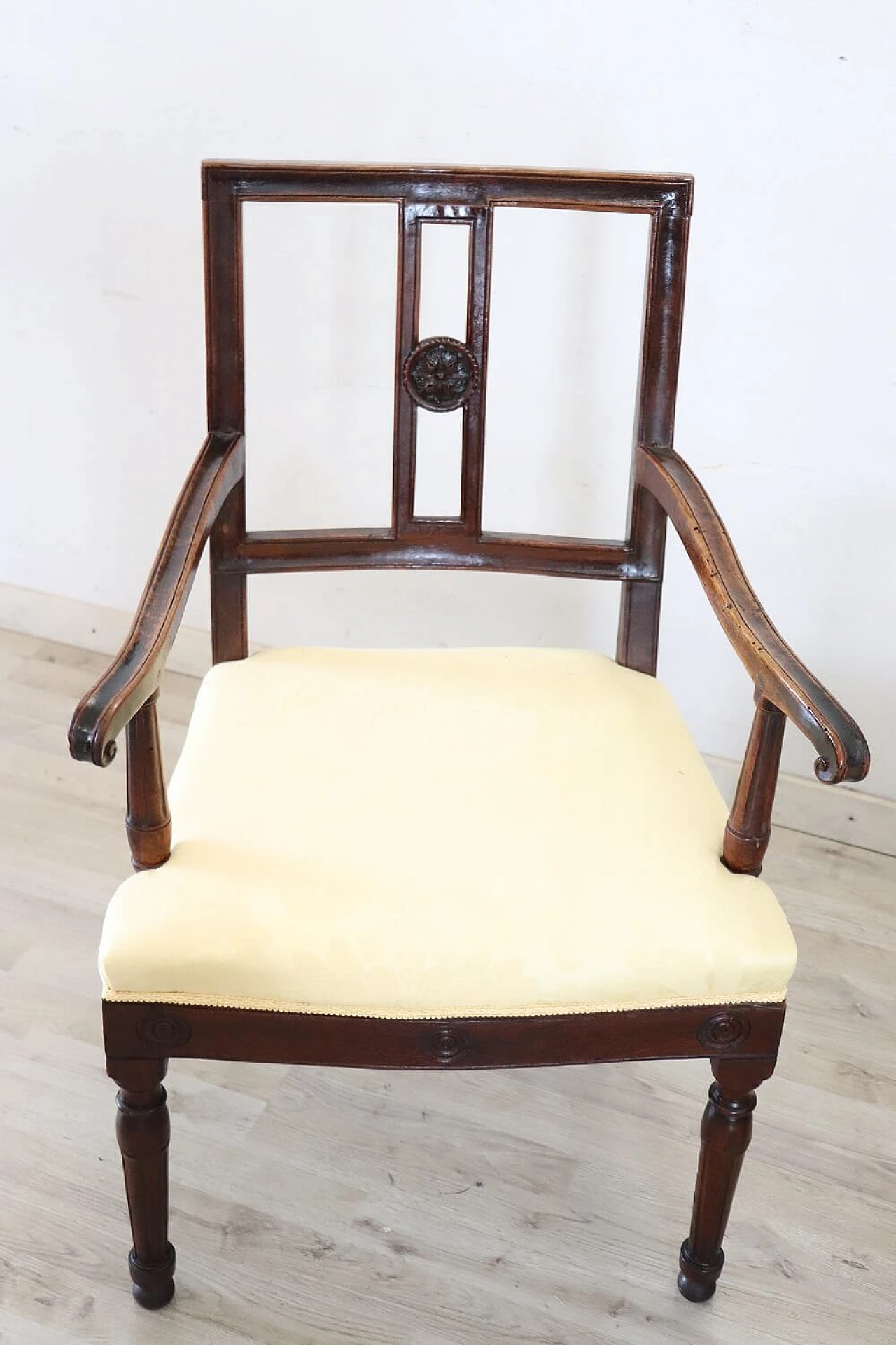 Pair of Louis XVI solid walnut and fabric armchairs, 18th century 3